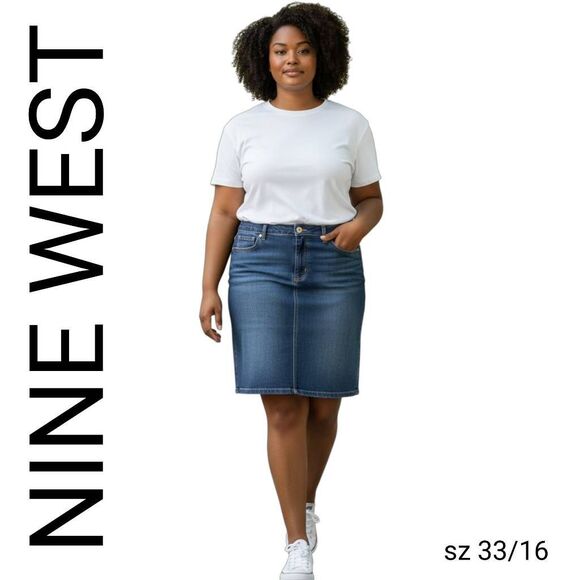 Nine West Distressed Denim Blue Jean Skirt - Picture 8 of 8